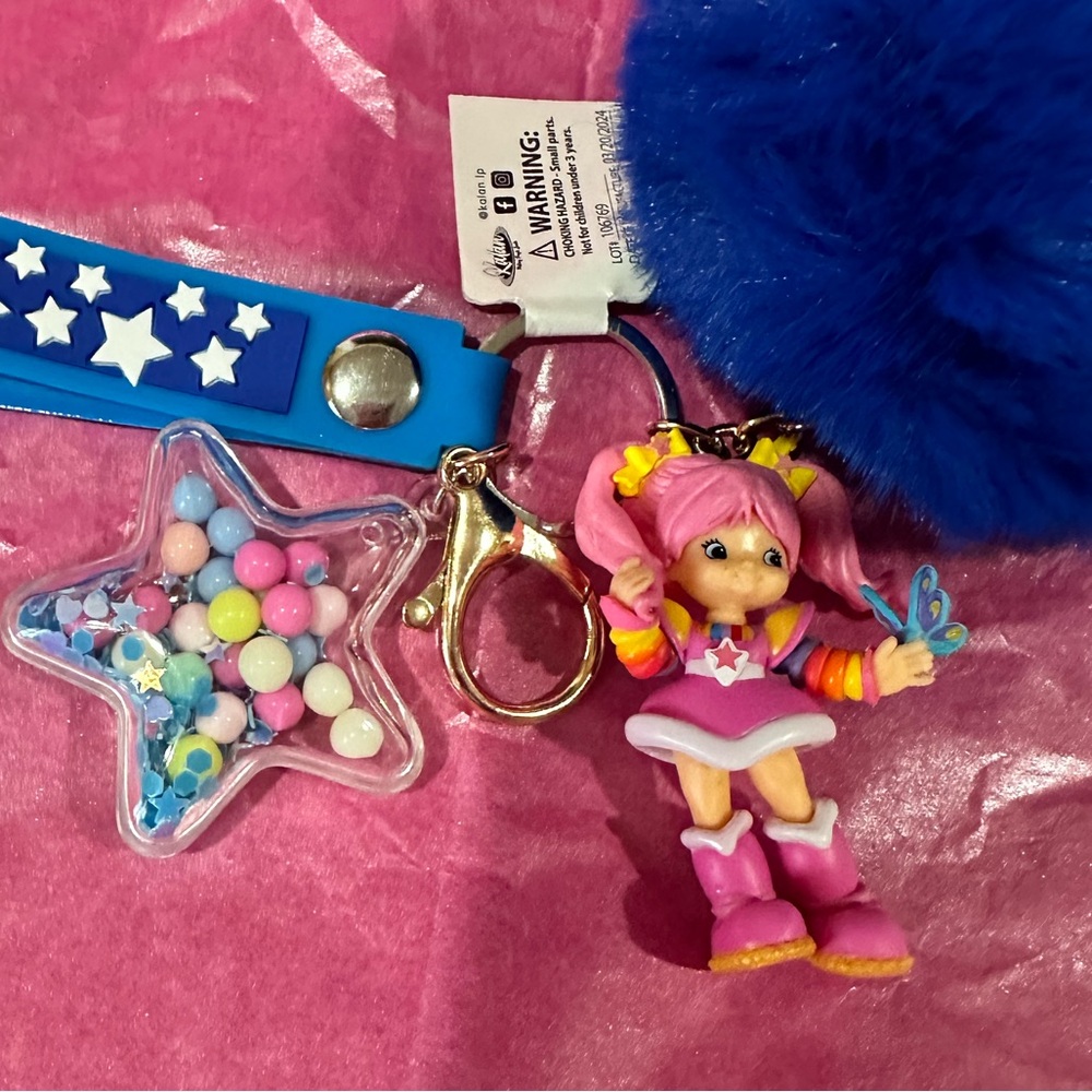 Original Rainbow Brite STORMY POM POM and Confetti Star Wristlet Keychain